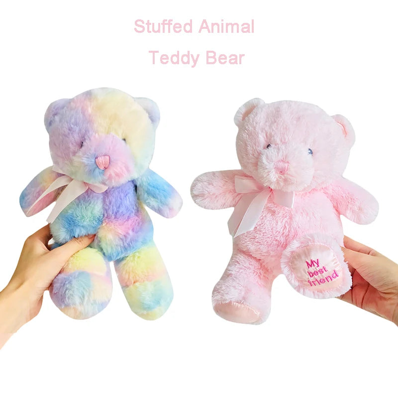 25 cm Colorful Teddy Bear Stuffed Animal Toys Sleeping Mate For Girl Baby Kids Tie-Dye Rainbow Bear Plush Toy Baby Gifts