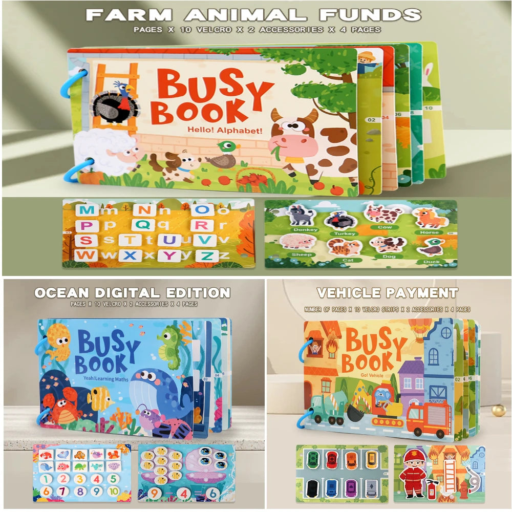 New Montessori Scene Stickers for Children DIY Hand-on Puzzle Reusable Books Cartoon Learning Cognition for Kids Gift