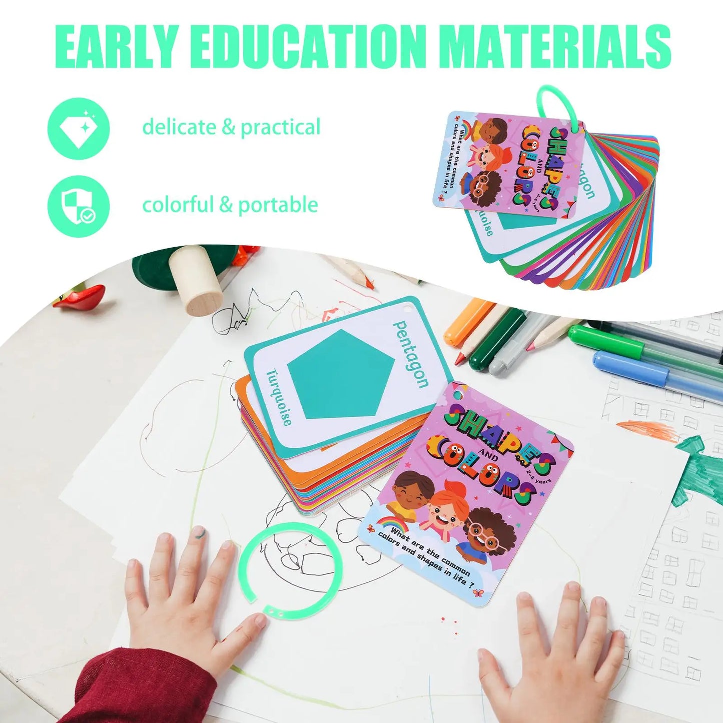 49 Pcs Early Education Cognitive Cards Kids Shapes Geometric Flashcards Portable Sensory Learning Toddler Baby Preschool
