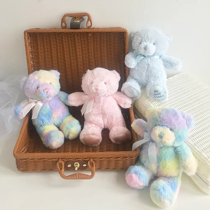 25 cm Colorful Teddy Bear Stuffed Animal Toys Sleeping Mate For Girl Baby Kids Tie-Dye Rainbow Bear Plush Toy Baby Gifts