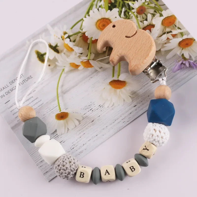 Personalized Name Baby Pacifier Clips Silicone Heart Wood Dummy Nipple Holder Clip Chain Pacifiers Teethers Newborn Teething Toy