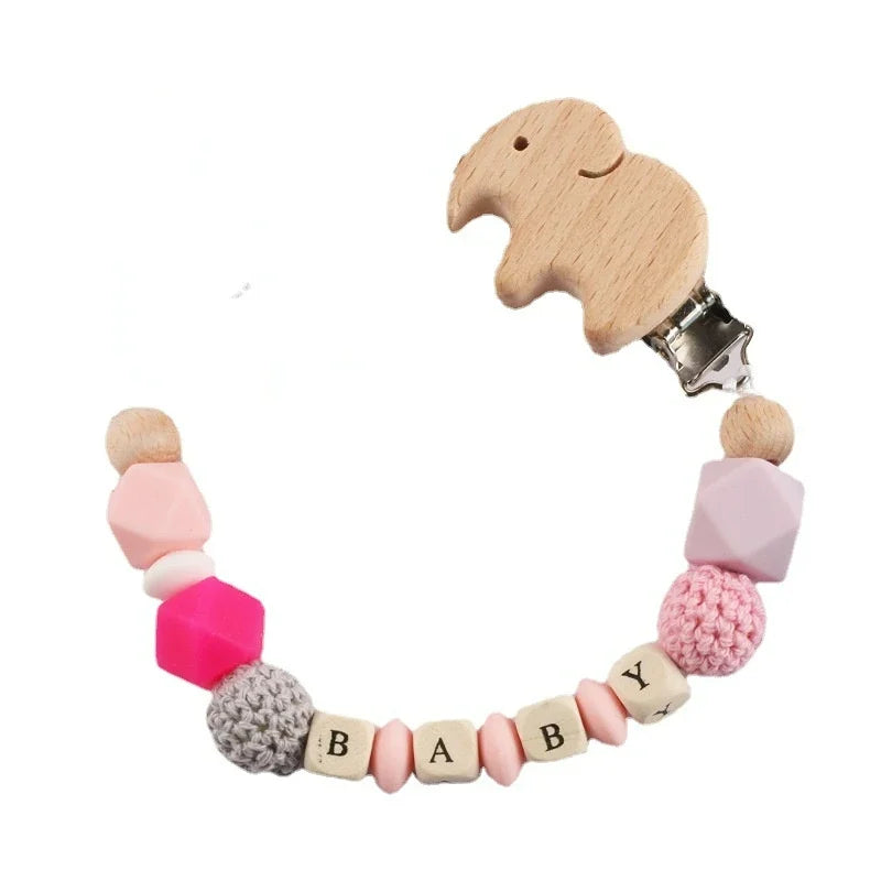 Personalized Name Baby Pacifier Clips Silicone Heart Wood Dummy Nipple Holder Clip Chain Pacifiers Teethers Newborn Teething Toy