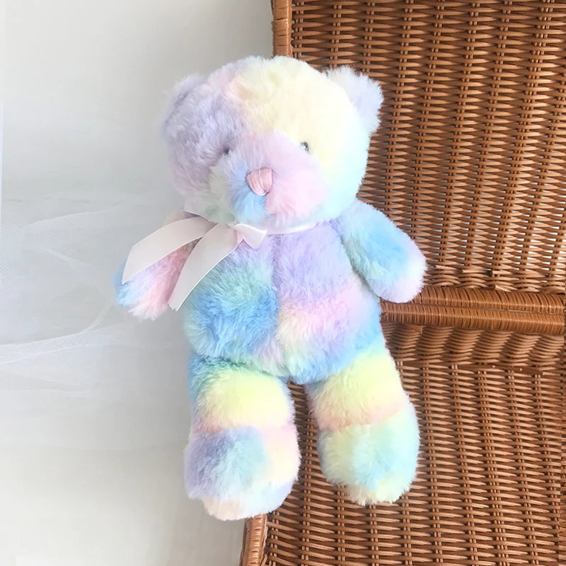 25 cm Colorful Teddy Bear Stuffed Animal Toys Sleeping Mate For Girl Baby Kids Tie-Dye Rainbow Bear Plush Toy Baby Gifts