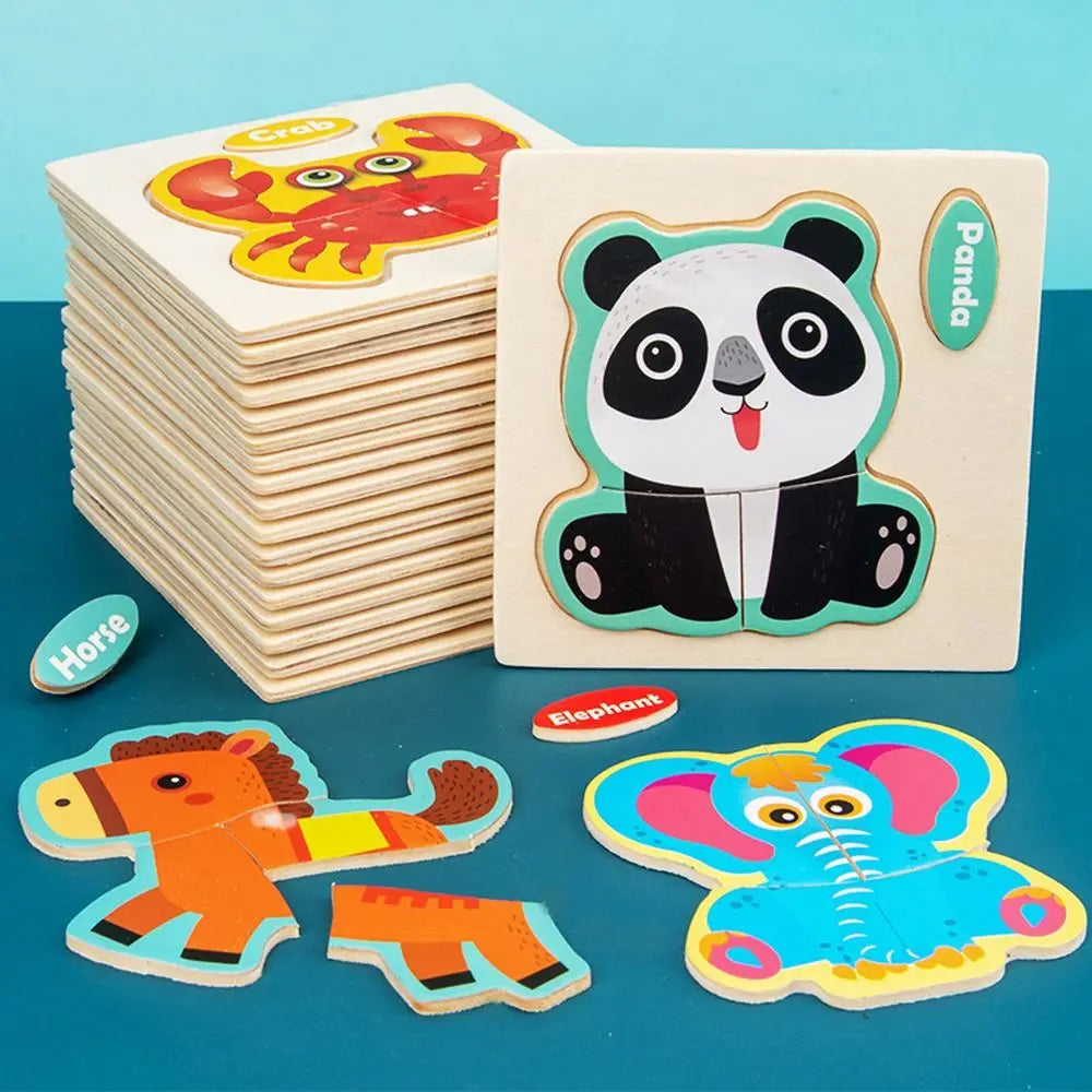 Wood 3D Animal Jigsaw Traffic Jigsaw Toys Multiple-topic Puzzle 3D Wooden Puzzle Animal Learning Cognition Baby Montessori Toys