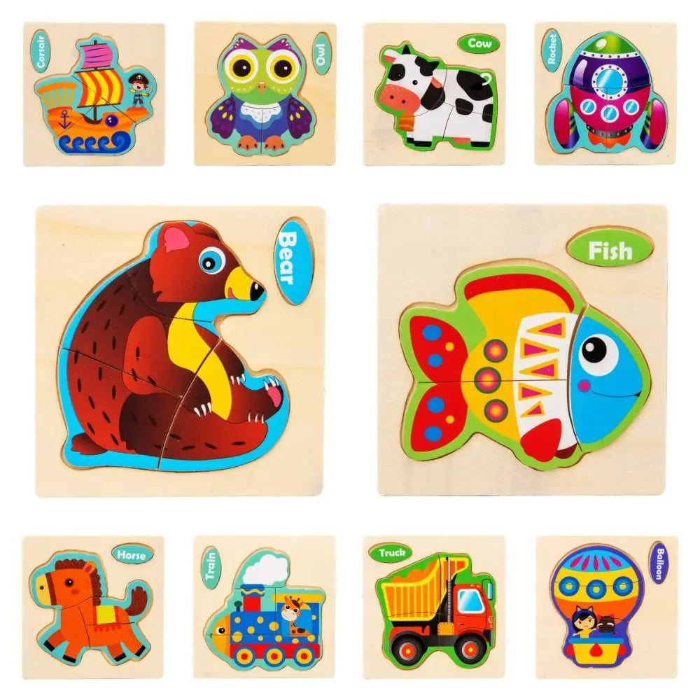 Wood 3D Animal Jigsaw Traffic Jigsaw Toys Multiple-topic Puzzle 3D Wooden Puzzle Animal Learning Cognition Baby Montessori Toys