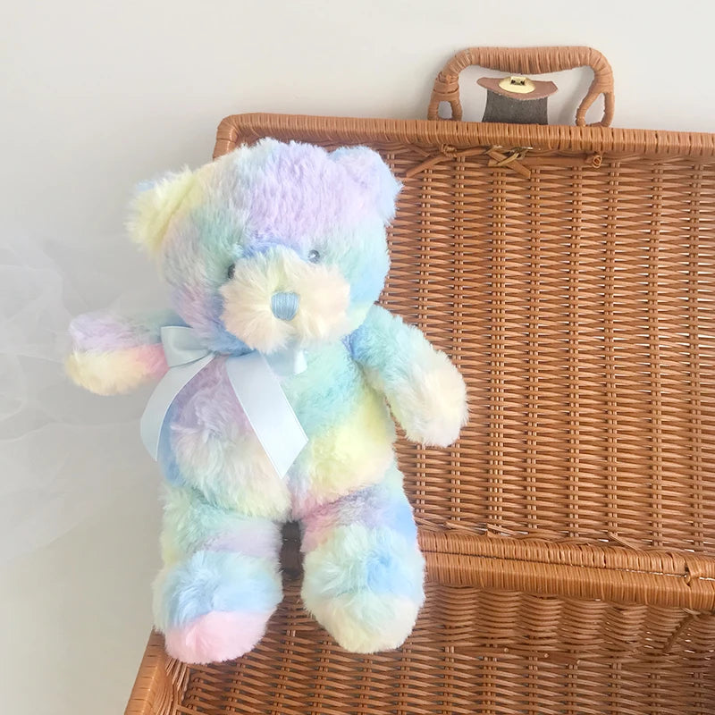 25 cm Colorful Teddy Bear Stuffed Animal Toys Sleeping Mate For Girl Baby Kids Tie-Dye Rainbow Bear Plush Toy Baby Gifts