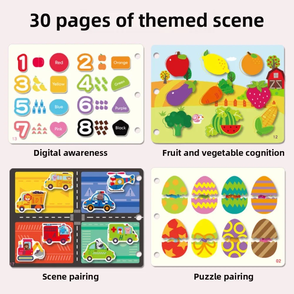 New Montessori Scene Stickers for Children DIY Hand-on Puzzle Reusable Books Cartoon Learning Cognition for Kids Gift