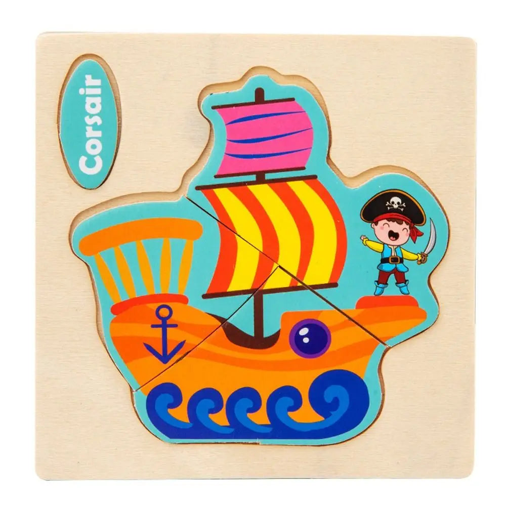 Wood 3D Animal Jigsaw Traffic Jigsaw Toys Multiple-topic Puzzle 3D Wooden Puzzle Animal Learning Cognition Baby Montessori Toys