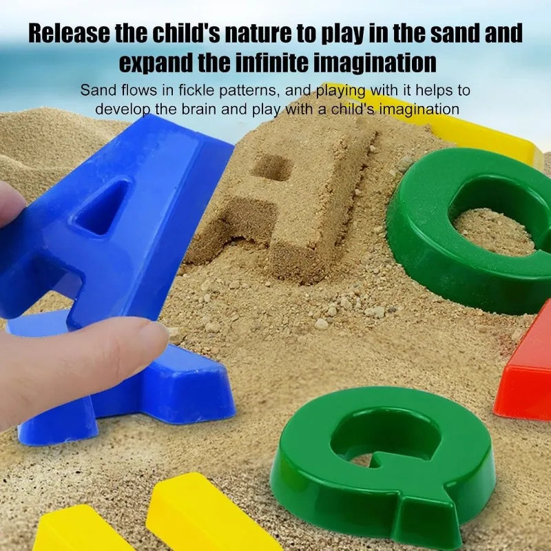 ABC Alphabet Beach Toys Sand Molding Kit for Kids Uppercase Letters Sand Mold Outdoor Sensory Color Training Sandbox Tools