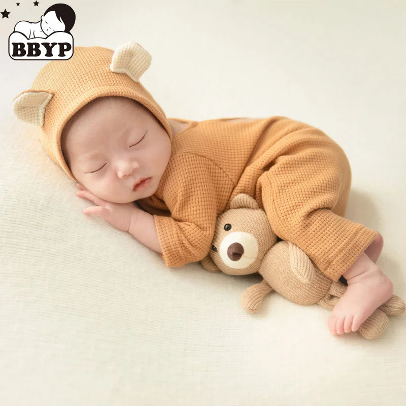 1 Set Newborn Photography Props Clothing Romper+Bear Ear Hat Baby Boys Girls Studio Photo Shooting Jumpsuit Outfits Accessories