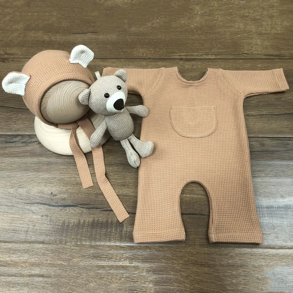 1 Set Newborn Photography Props Clothing Romper+Bear Ear Hat Baby Boys Girls Studio Photo Shooting Jumpsuit Outfits Accessories