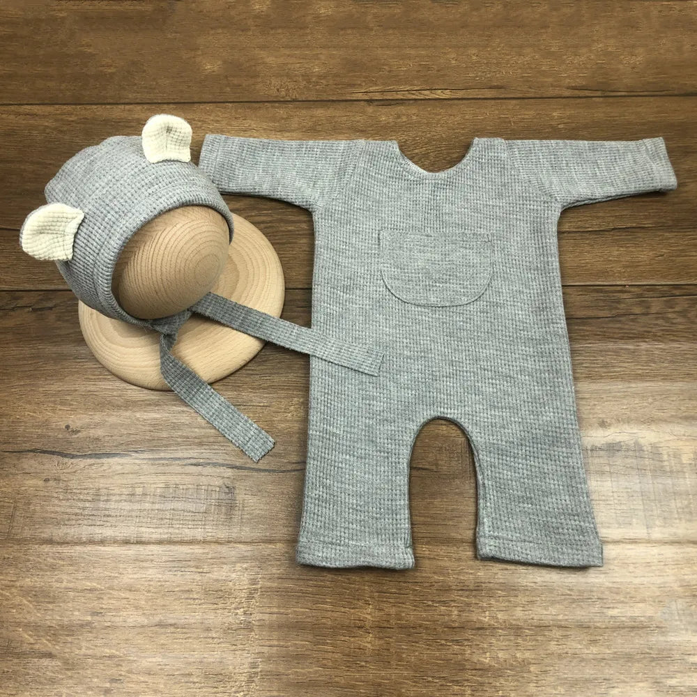 1 Set Newborn Photography Props Clothing Romper+Bear Ear Hat Baby Boys Girls Studio Photo Shooting Jumpsuit Outfits Accessories