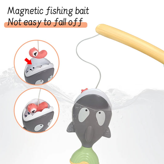 Magnetic Fishing Toy Cartoon Fishing Bath Game Floating Water Toy Shark Bathroom Toy  Summer Pool Bathtub Toys for 18months Baby