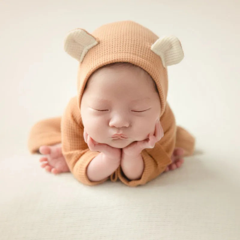 1 Set Newborn Photography Props Clothing Romper+Bear Ear Hat Baby Boys Girls Studio Photo Shooting Jumpsuit Outfits Accessories