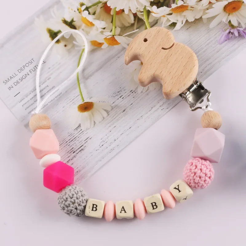 Personalized Name Baby Pacifier Clips Silicone Heart Wood Dummy Nipple Holder Clip Chain Pacifiers Teethers Newborn Teething Toy