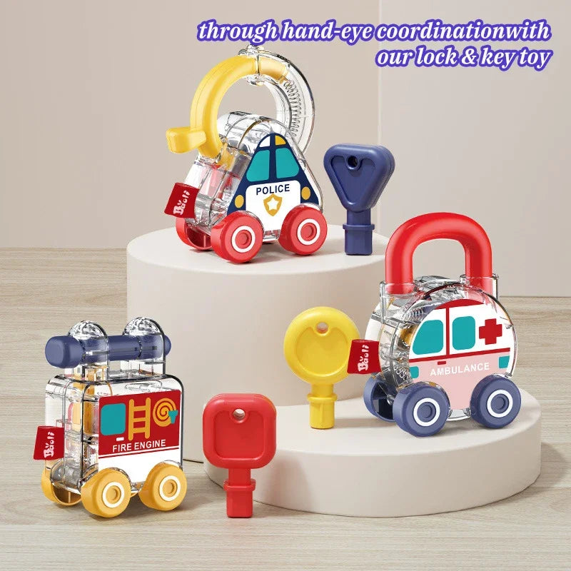 Baby Learning Lock with Key Car Games Learning Lock Unlock Car Toy Kids Montessori Educational Toys Number Matching Lock Toys