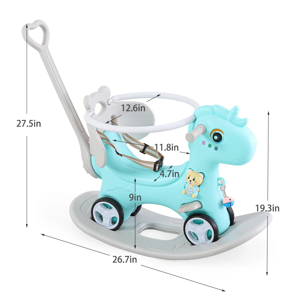Rocking Horse for Toddlers, Balance Bike Ride On Toys with Push Handle, Backrest and Balance Board for Baby Girl and Boy
