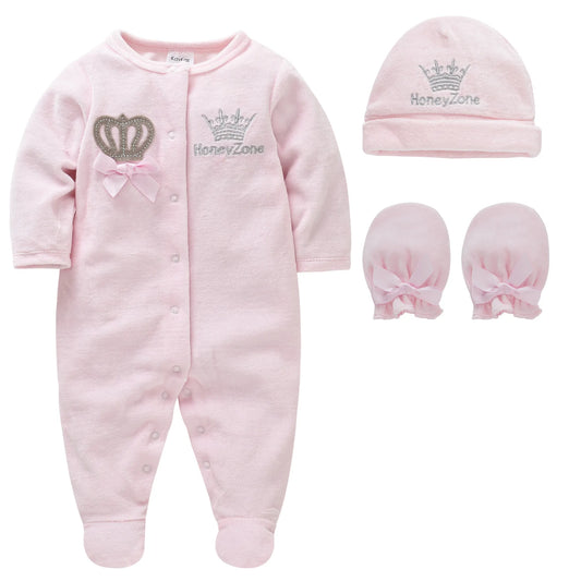 Baby Clothes Set Spring New Jumpsuit Velvet Ropa Bebe For Newborn Infant Girl Boy Rompers With Hat Gloves Pajiamas