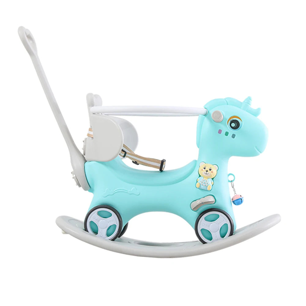 Rocking Horse for Toddlers, Balance Bike Ride On Toys with Push Handle, Backrest and Balance Board for Baby Girl and Boy