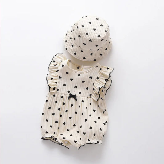 Two Piece Set of Baby Girl Summer Bag Fart Newborn Hat Baby Princess Jumpsuit for Outdoor Climbing