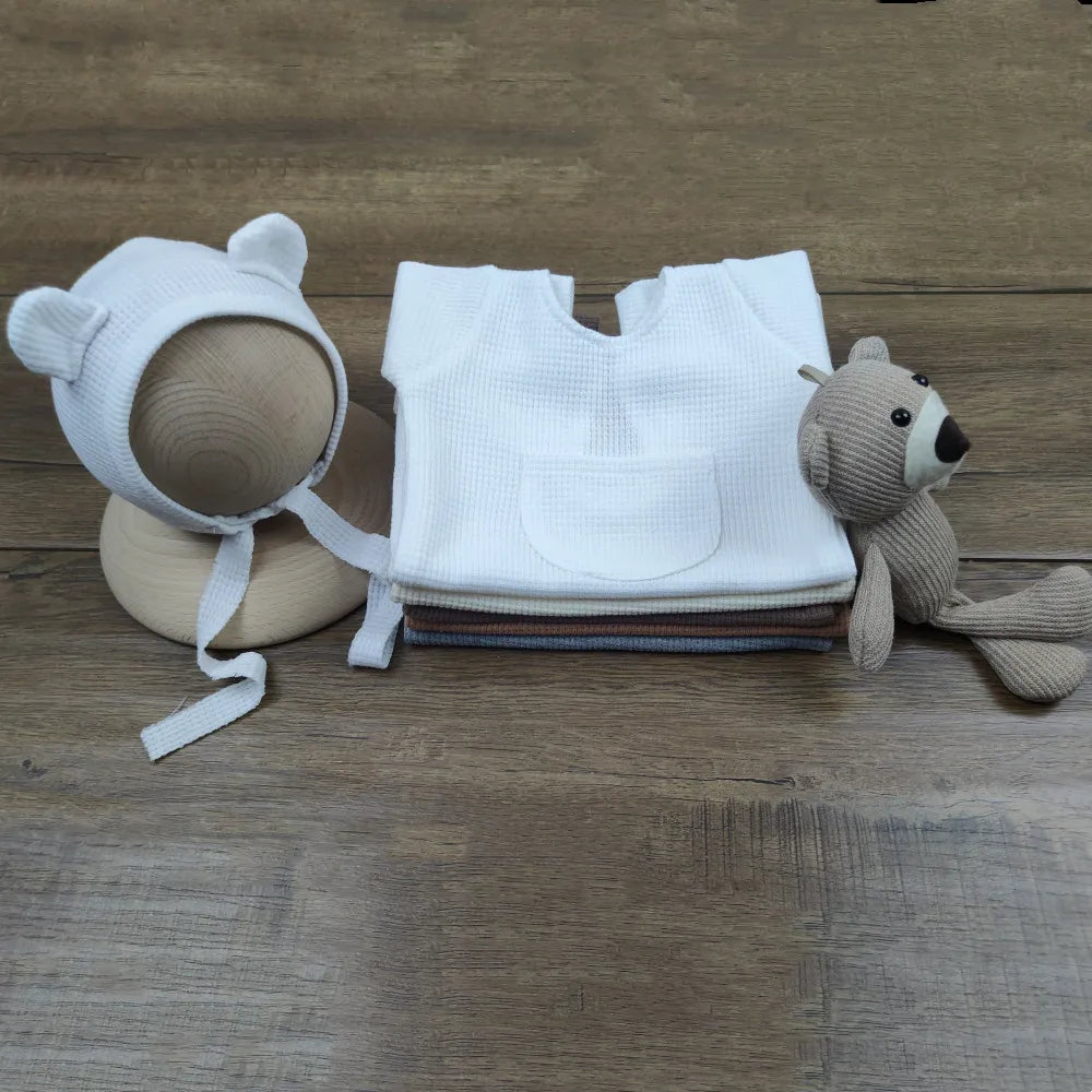 1 Set Newborn Photography Props Clothing Romper+Bear Ear Hat Baby Boys Girls Studio Photo Shooting Jumpsuit Outfits Accessories