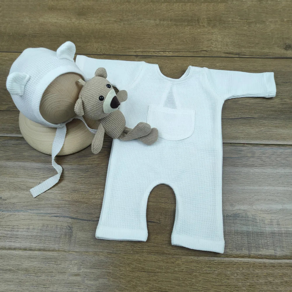 1 Set Newborn Photography Props Clothing Romper+Bear Ear Hat Baby Boys Girls Studio Photo Shooting Jumpsuit Outfits Accessories