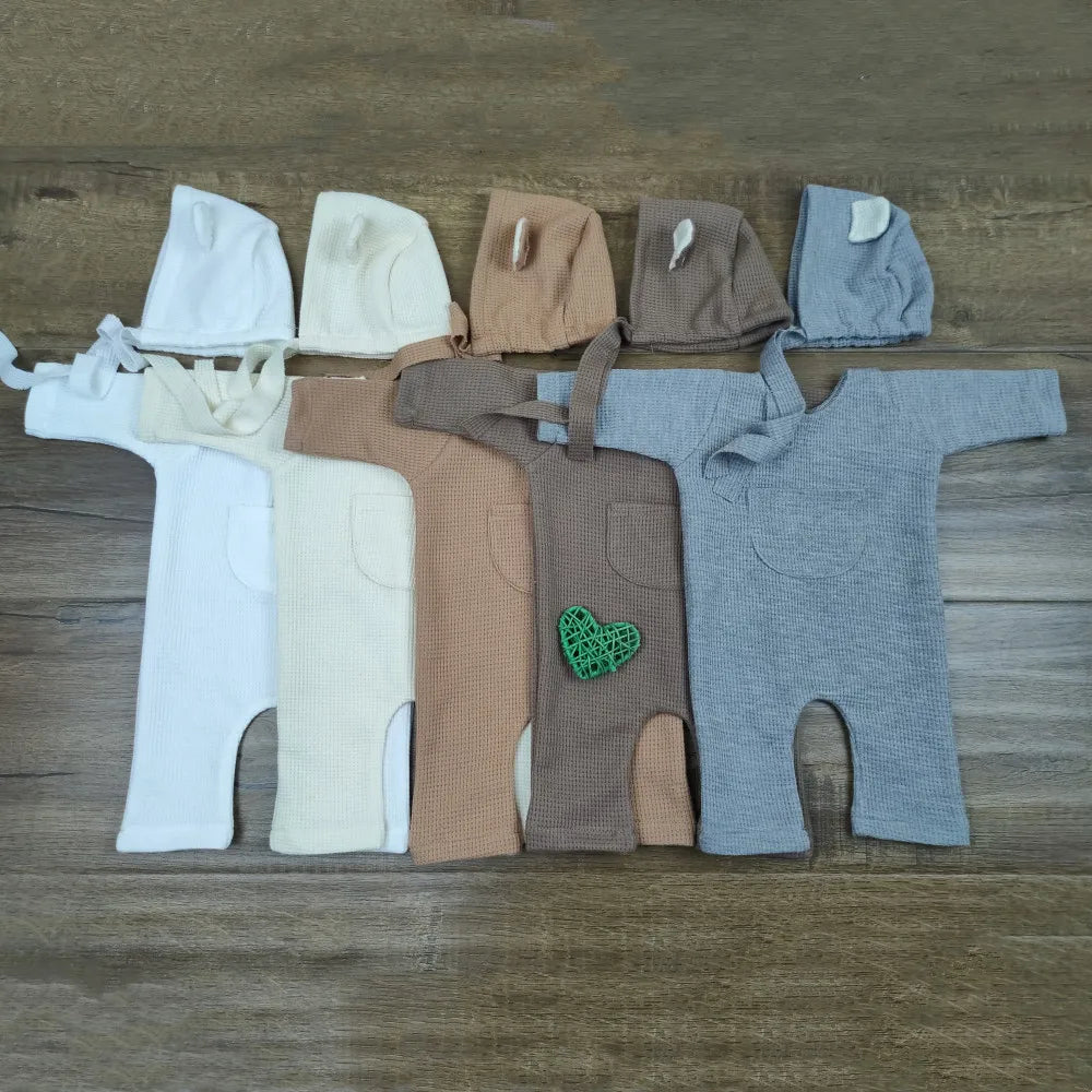 1 Set Newborn Photography Props Clothing Romper+Bear Ear Hat Baby Boys Girls Studio Photo Shooting Jumpsuit Outfits Accessories