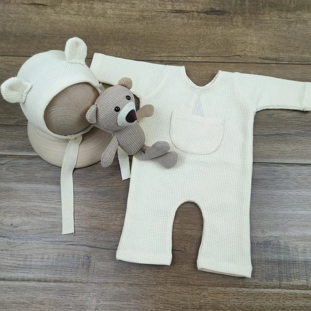 1 Set Newborn Photography Props Clothing Romper+Bear Ear Hat Baby Boys Girls Studio Photo Shooting Jumpsuit Outfits Accessories
