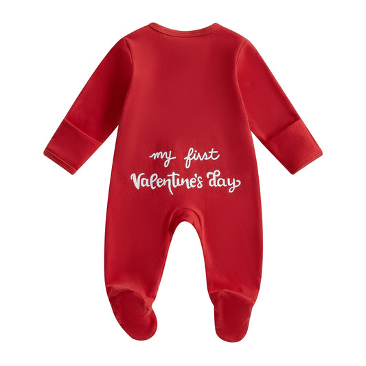 Baby Valentine Footed Romper Casual Letter Print Long Sleeve Jumpsuit for Newborn Toddler Girl Boy Cute Clothes