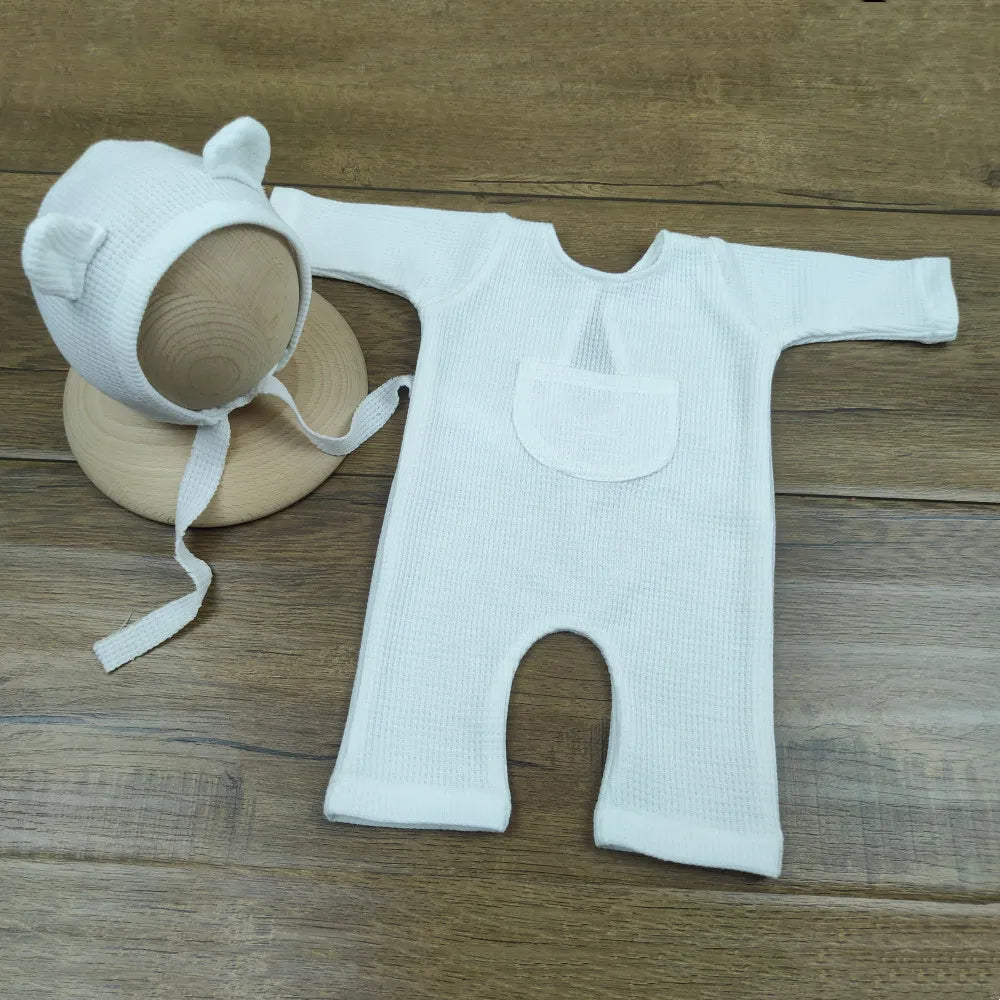1 Set Newborn Photography Props Clothing Romper+Bear Ear Hat Baby Boys Girls Studio Photo Shooting Jumpsuit Outfits Accessories