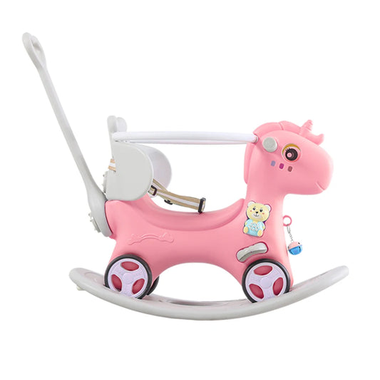 Rocking Horse for Toddlers, Balance Bike Ride On Toys with Push Handle, Backrest and Balance Board for Baby Girl and Boy