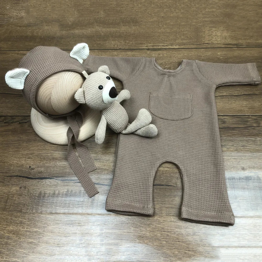 1 Set Newborn Photography Props Clothing Romper+Bear Ear Hat Baby Boys Girls Studio Photo Shooting Jumpsuit Outfits Accessories
