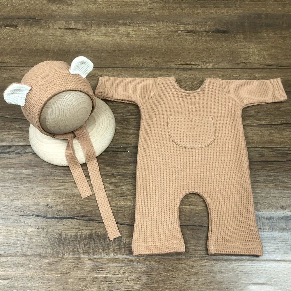 1 Set Newborn Photography Props Clothing Romper+Bear Ear Hat Baby Boys Girls Studio Photo Shooting Jumpsuit Outfits Accessories