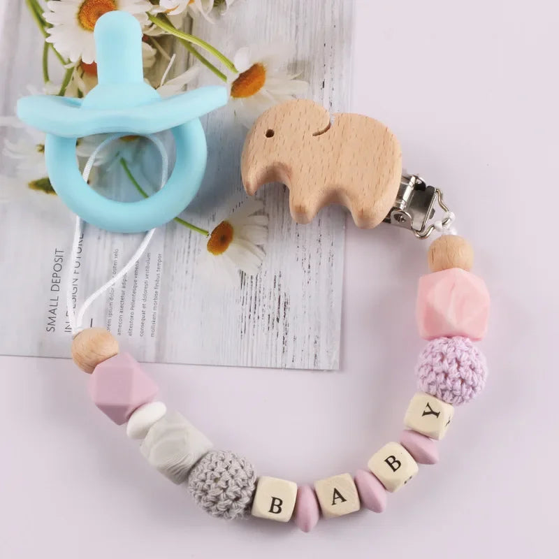 Personalized Name Baby Pacifier Clips Silicone Heart Wood Dummy Nipple Holder Clip Chain Pacifiers Teethers Newborn Teething Toy