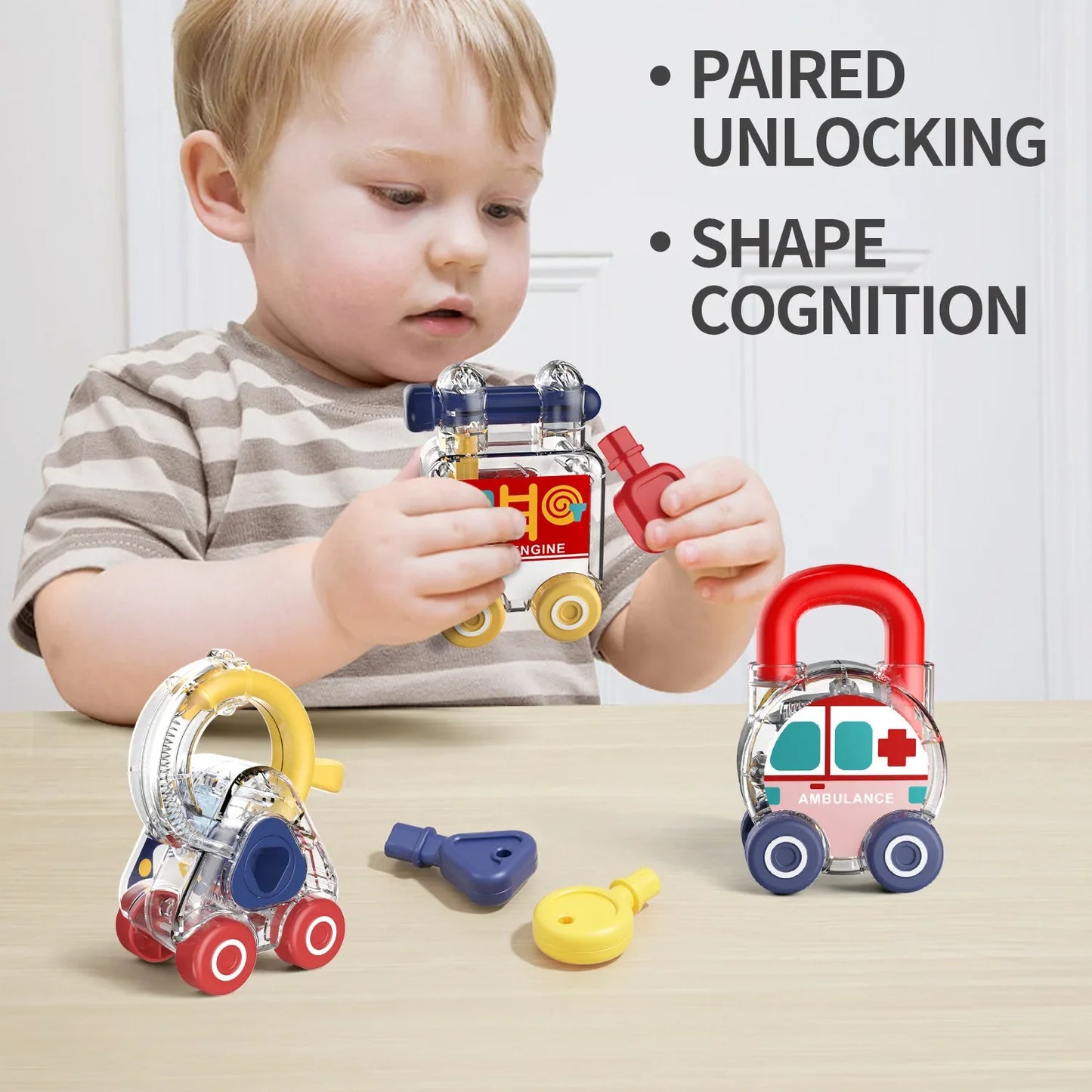 Baby Learning Lock with Key Car Games Learning Lock Unlock Car Toy Kids Montessori Educational Toys Number Matching Lock Toys