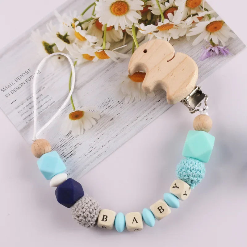 Personalized Name Baby Pacifier Clips Silicone Heart Wood Dummy Nipple Holder Clip Chain Pacifiers Teethers Newborn Teething Toy