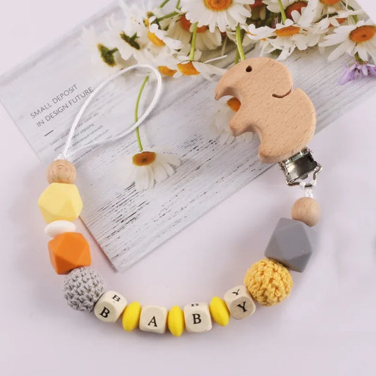 Personalized Name Baby Pacifier Clips Silicone Heart Wood Dummy Nipple Holder Clip Chain Pacifiers Teethers Newborn Teething Toy