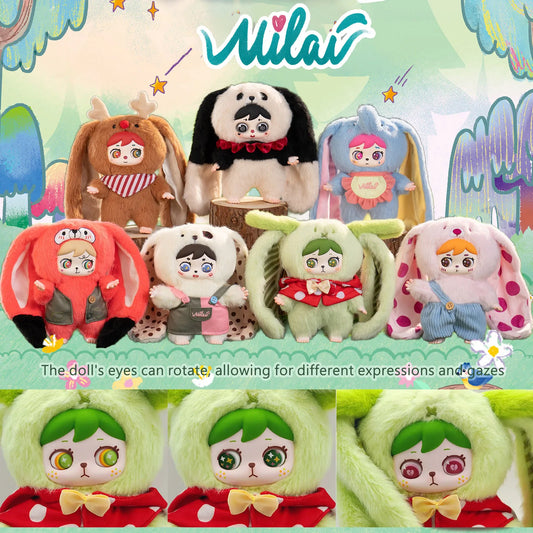 MILAI Vinyl Face Rabbit Baby Forest Animals Doll Long Ears Stuffed Plush Toy Collecton with Rotating Eyes Kids Birthday Gifts